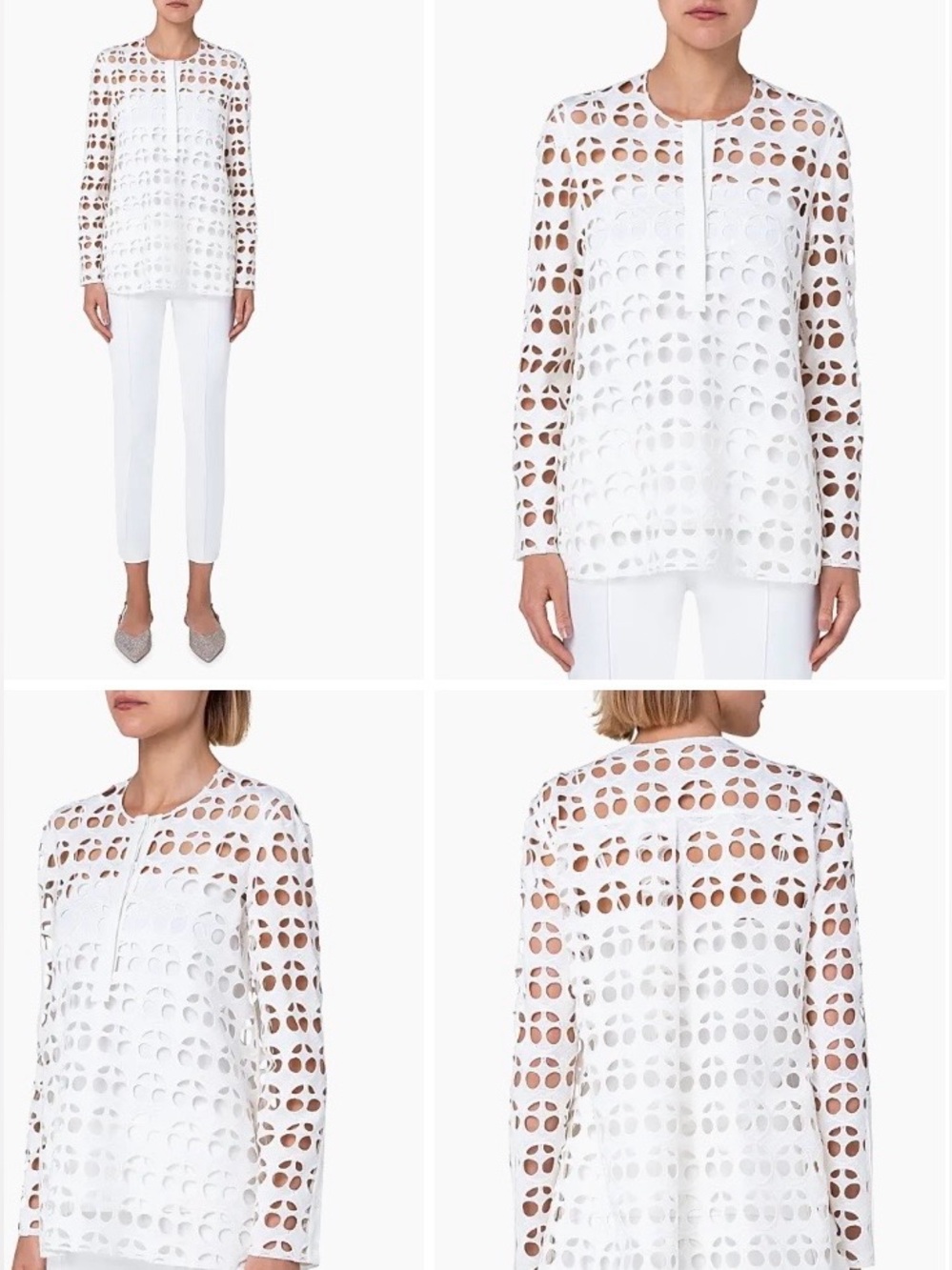 Akris punto Sz US 6/ IT 42 White Dot Cut-Out Guipure Eyelet Embroidered Blouse - Picture 2 of 11